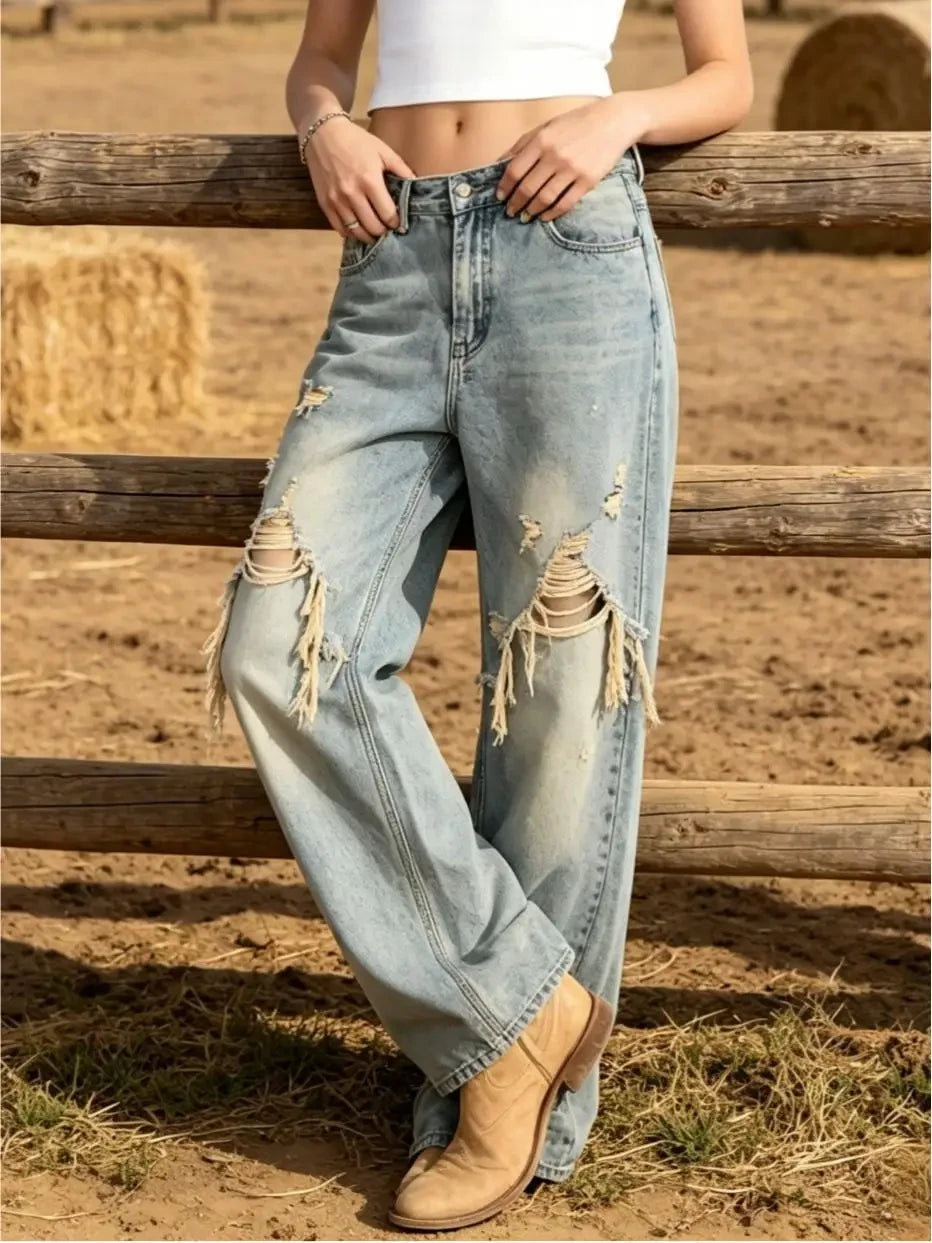 Vintage Wash Wide Leg Jeans