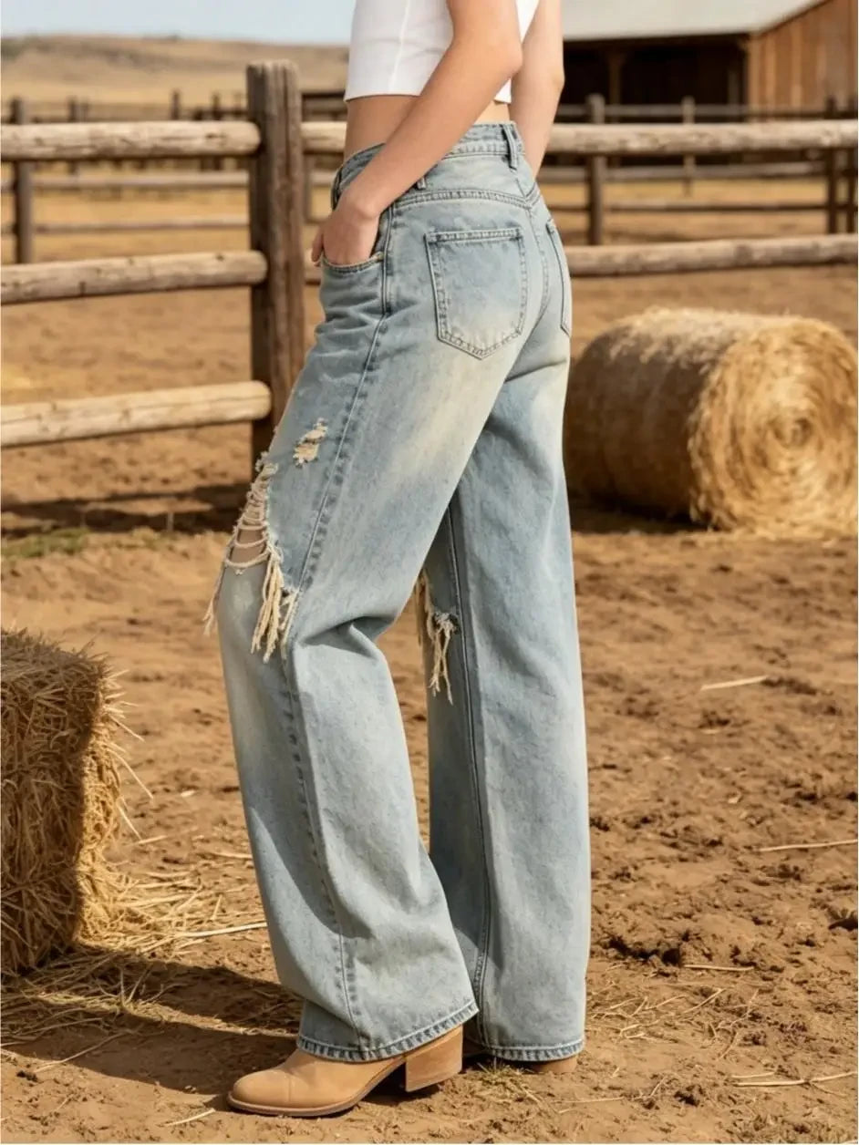 Vintage Wash Wide Leg Jeans