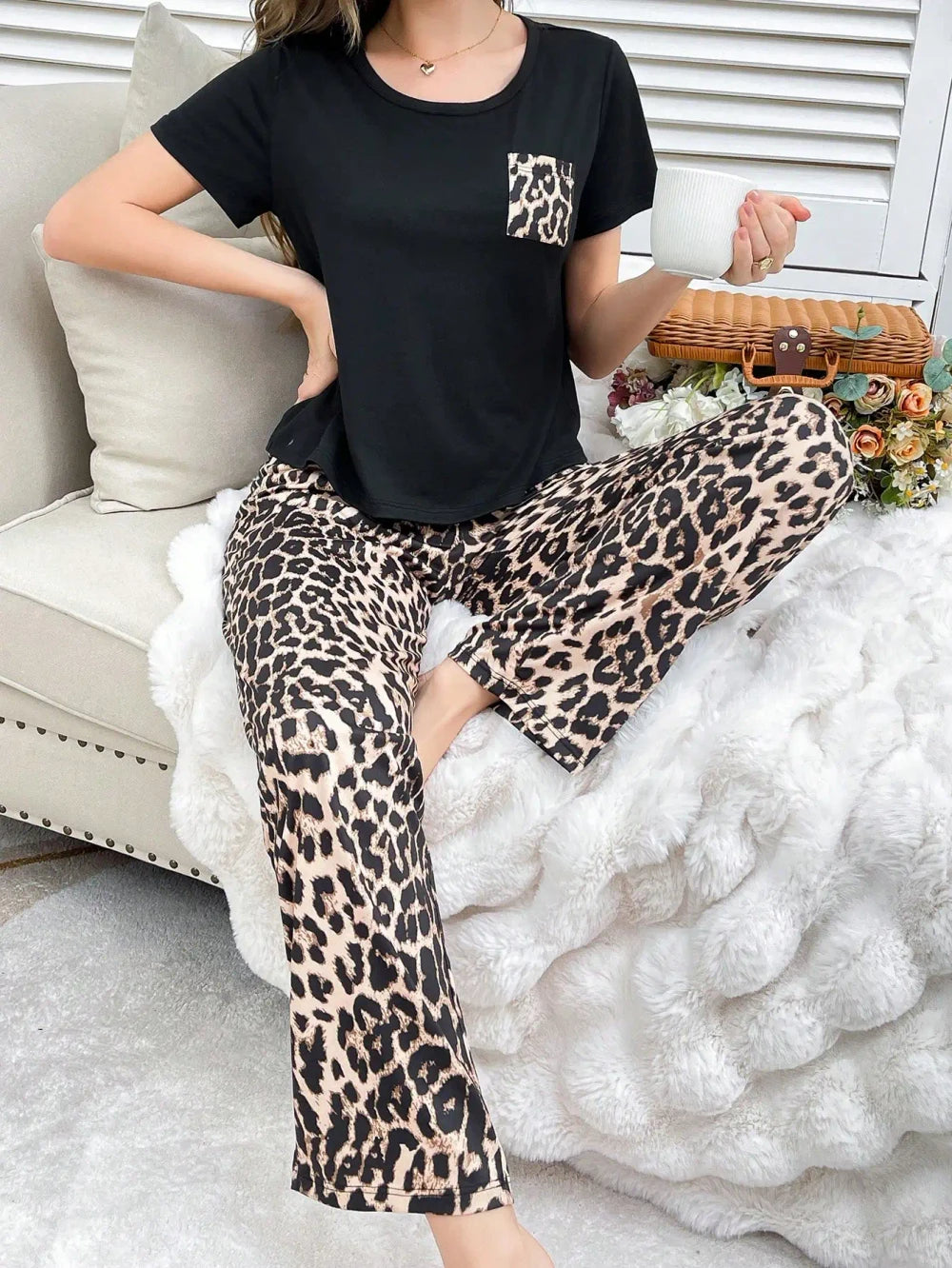 Leopard Knit Pajama Set