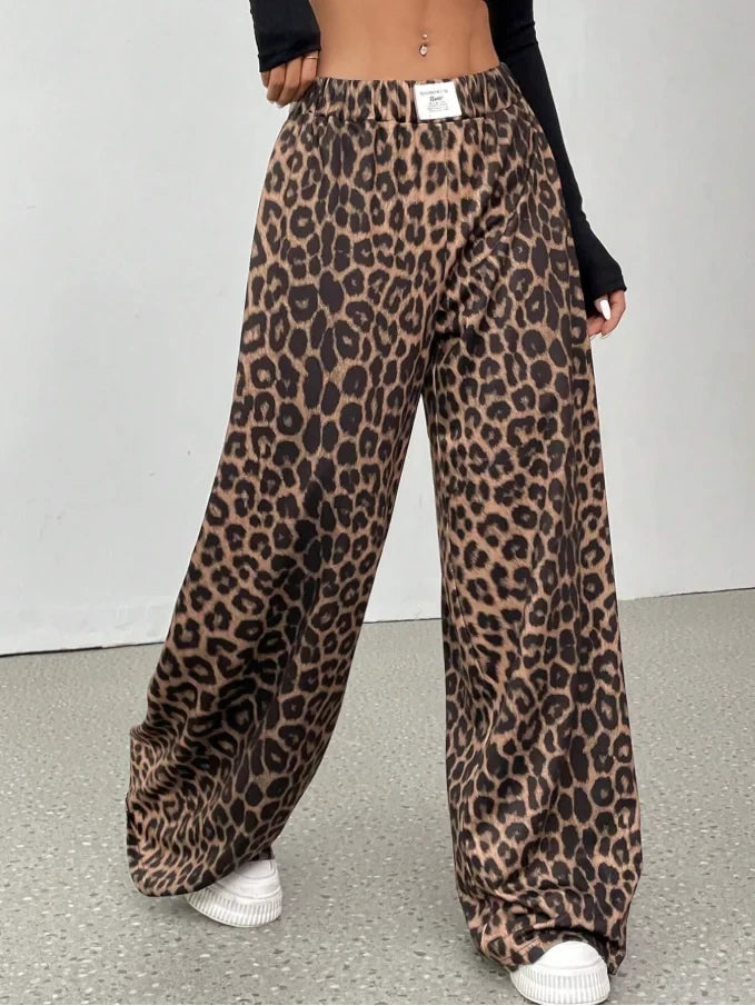Leopard Print Wide Leg Trousers