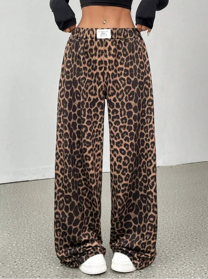 Leopard Print Wide Leg Trousers